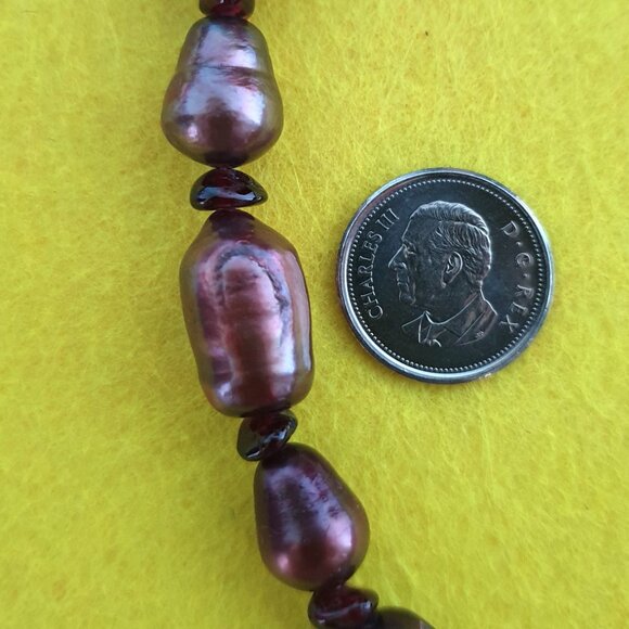 Vintage Brownish-Purple Freshwater Baroque Pearl Necklace with 925 Silver Clasp - Picture 7 of 13